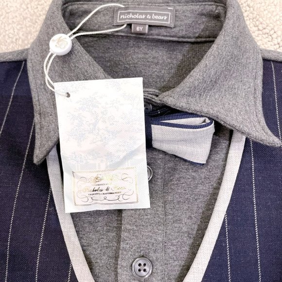 Nicolas & Bears Stripe Tuxedo Cotton Long Sleeves Shirt NEW - Picture 5 of 5